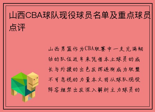 山西CBA球队现役球员名单及重点球员点评