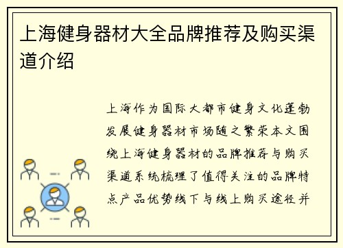 上海健身器材大全品牌推荐及购买渠道介绍